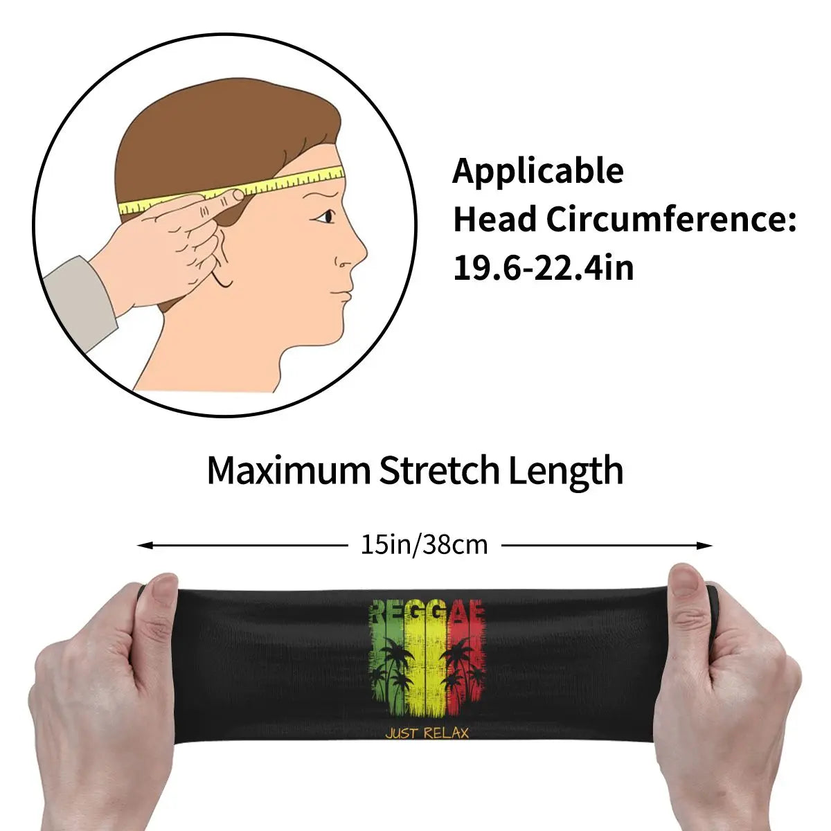 Reggae Headband🇯🇲: Sports Headband Reggae Music With Slogan Of Just Relax Running Fitness Sweatband Absorbent Cycling Jog Hair Bandage