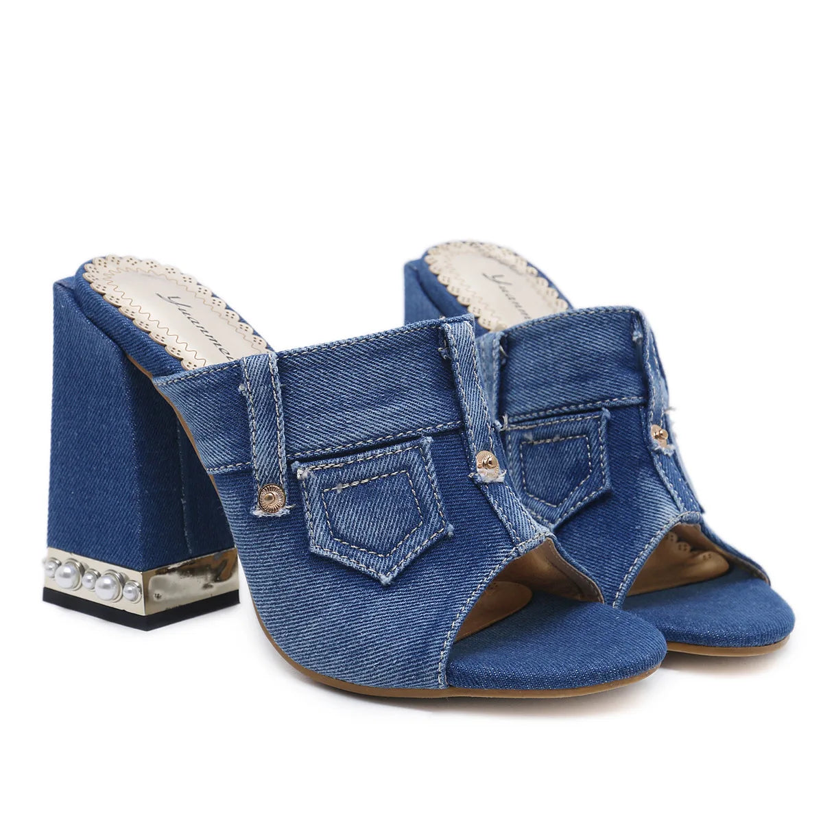 Denim Slippers/w High Heels