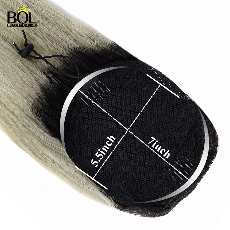 BOL Clip in Ponytail Extensions Wrap Around Long Straight Pony Tail Hair 30Inch Synthetic Hairpiece Blonde Drawstring Ponytail