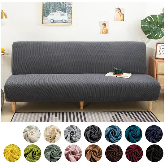 Slip Covers: Polar Fleece Armless Sofa Bed Cover Elastic Without Armrest Sofa Bed Covers Anti-Slip Sofa Slipcover For Living Room Home Hotel