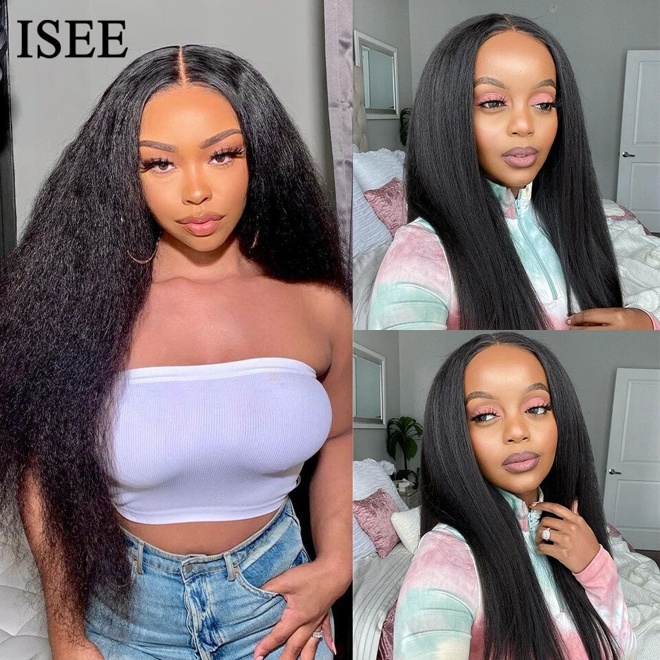 Wear Go Wig ISEE Hair Brazilian Kinky Straight 13x4 HD Lace Front Glueless Wig Hman Hair Ready To Wear Yaki Straight 6x4 Wig