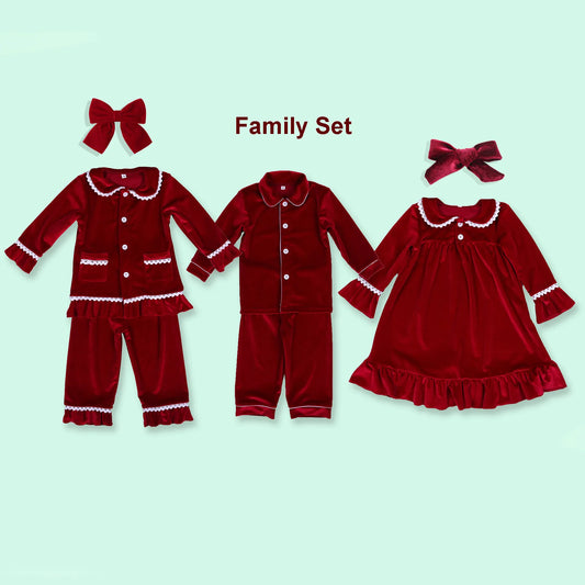 2023 Winter Sleepwear Family Christmas Matching Pajamas Set Red Velvet Pajamas Kids Clothes Girls Boys Women Baby Childrens PJS