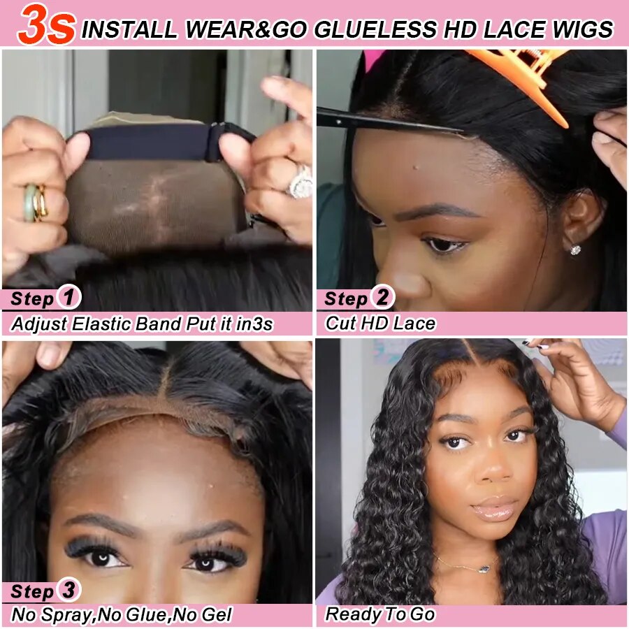 Glueless Wig Short Curly Bob Wigs 13x4 HD Lace Front Human Hair Wigs Bob Cut Wigs Water Wave Real HD Lace Closure Wigs For Woman