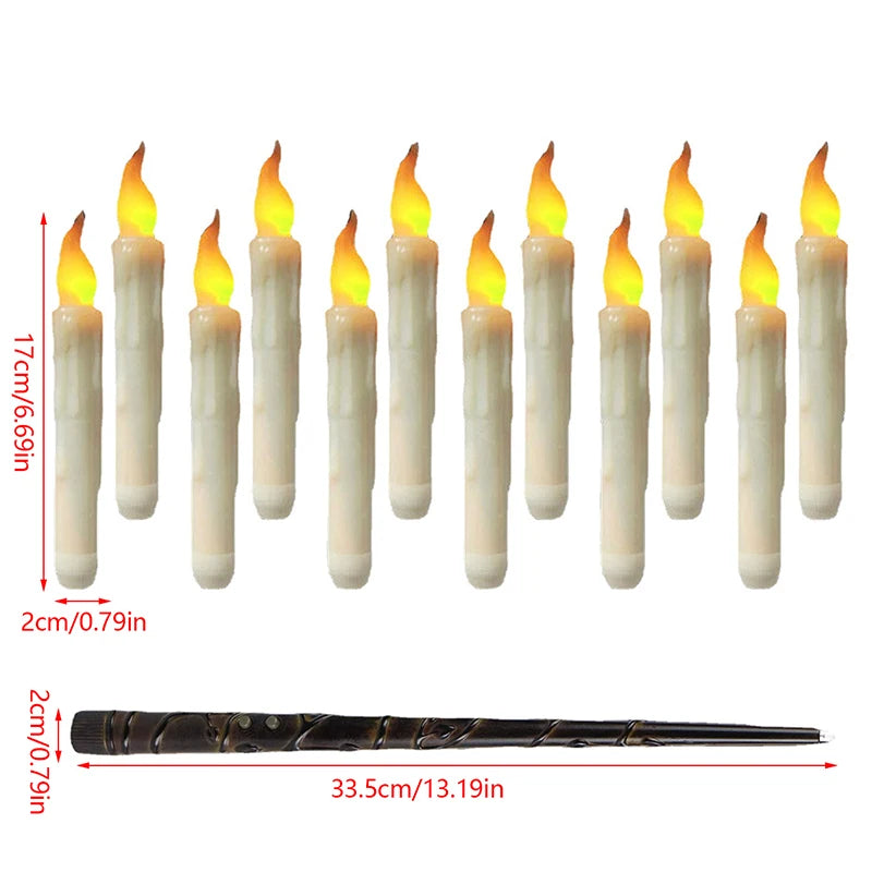 Candles: 12pcs LED Flameless Candle With Magic Wand Floating Candles Witch Decor Taper Candles For Halloween Christmas Party Church