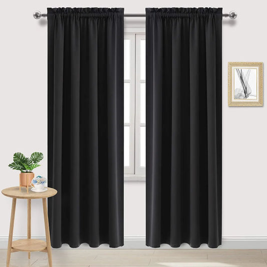 Curtains: 1Pc Black Blackout Curtains Light Reducing Thermal Insulated Grommet Black Out Curtains Panels Drapes for Living Room Bedroom