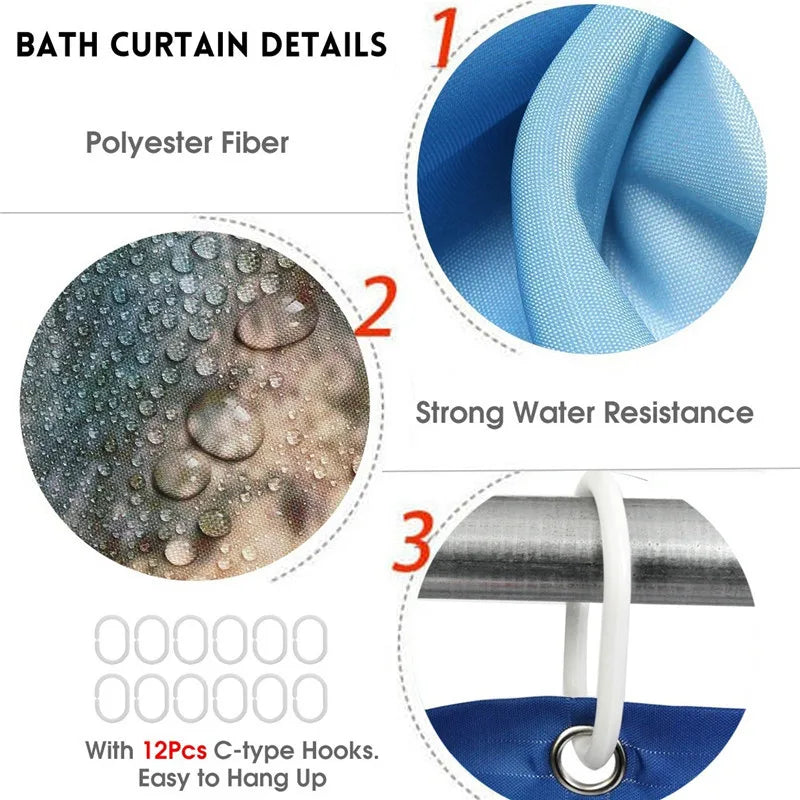 Bathroom Set: Waves Sea Print Shower Curtain Blue Sky White Clouds Ocean Bathroom Curtains Set Bath Mats Rugs Toilet Lid Cover Non-slip Carpet