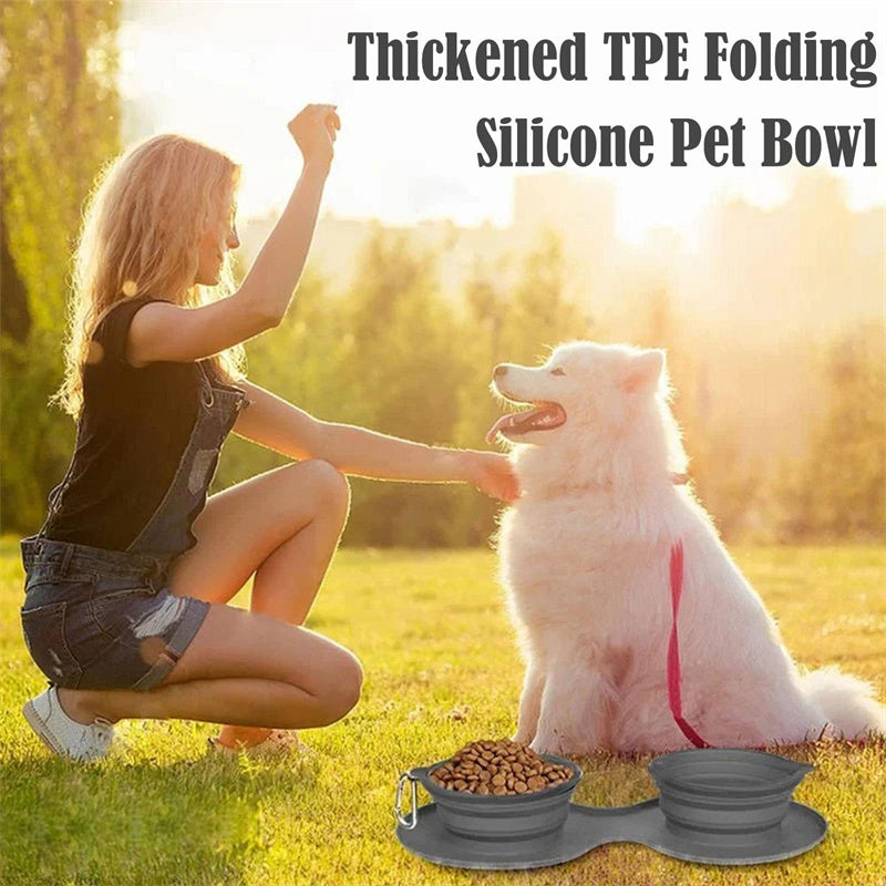 Pet Feeding Foldable Rubber Double Bowl. Pets Supplies, Dogs, Cats, Bowls.