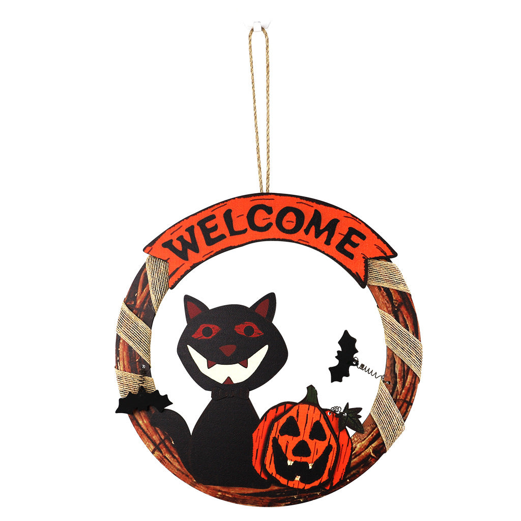 Welcome Sign Garland Door Hanging Halloween Wooden Pumpkin