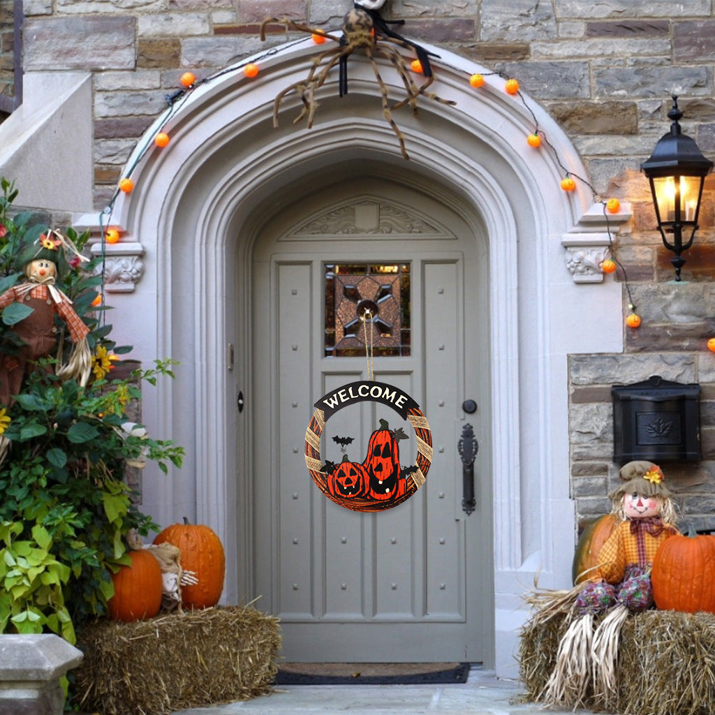 Welcome Sign Garland Door Hanging Halloween Wooden Pumpkin