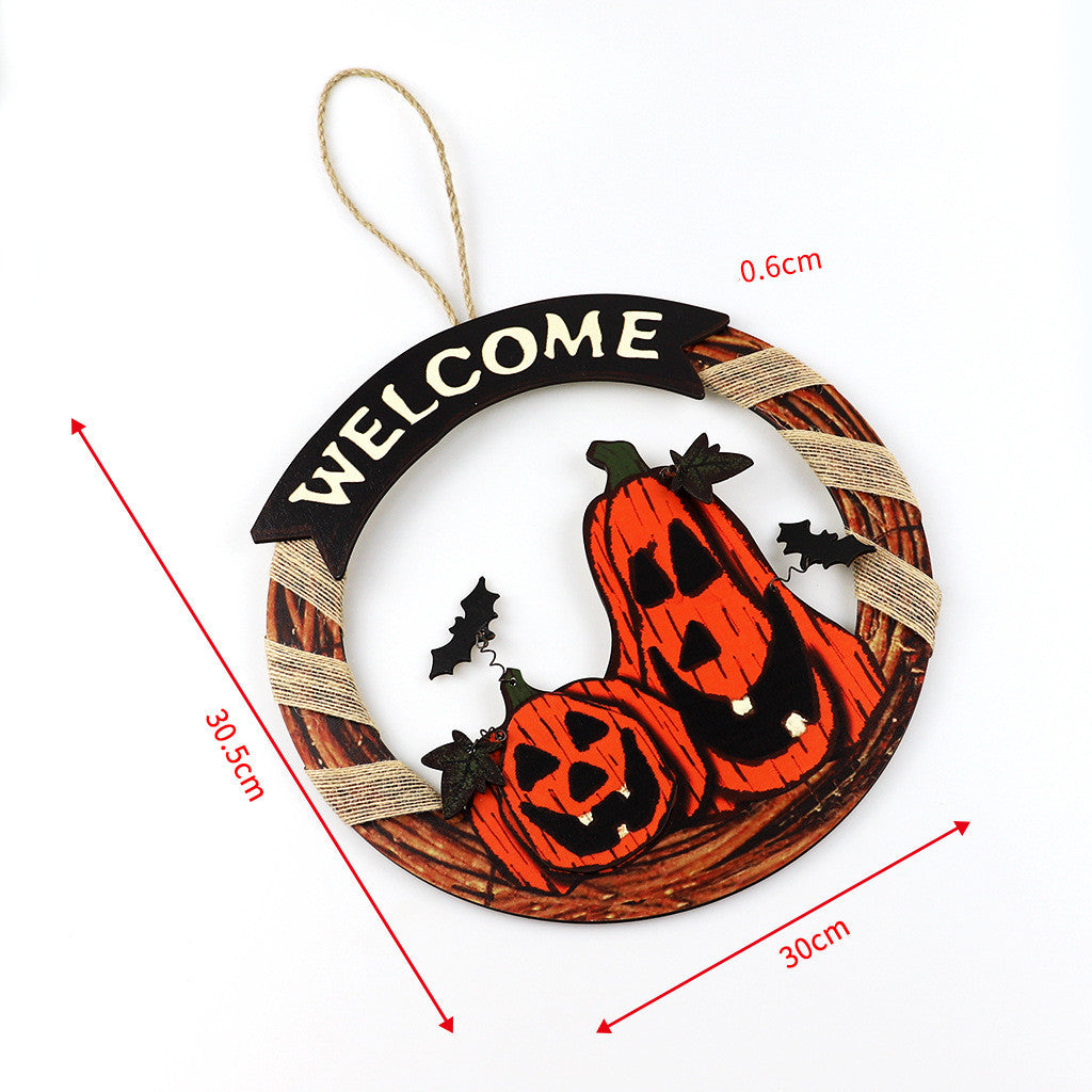 Welcome Sign Garland Door Hanging Halloween Wooden Pumpkin