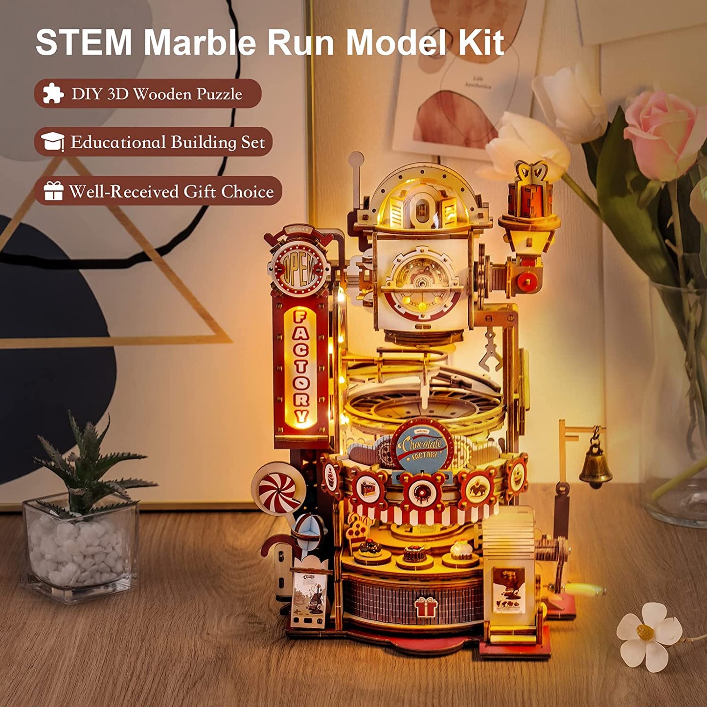 Robotime ROKR Marble Chocolate Factory 3D Wooden Puzzle Games