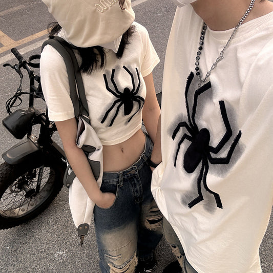 Retro Design Sense Couple Spider Flocking Top - YB Gift Store