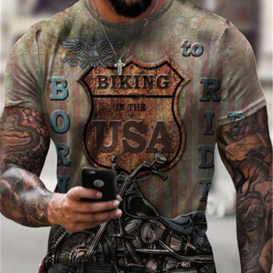 European And American Style Men's Clothing Wish Summer Sports 3D Printed Round Neck Youth Thin Slim T-shirt - YB Gift Store