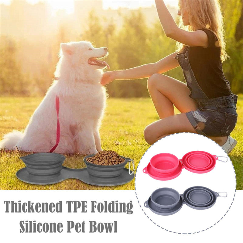 Pet Feeding Foldable Rubber Double Bowl. Pets Supplies, Dogs, Cats, Bowls.