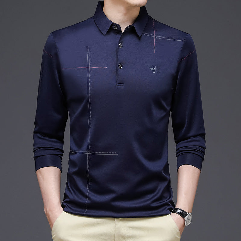 Autumn New Long-sleeved Polo Shirt Men's Business Gentleman Casual Polo Collar Long-sleeved T-shirt Men's Clothing - YB Gift Store