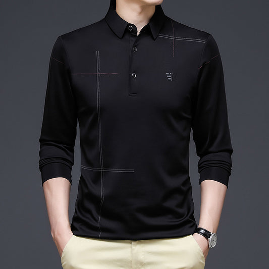 Autumn New Long-sleeved Polo Shirt Men's Business Gentleman Casual Polo Collar Long-sleeved T-shirt Men's Clothing - YB Gift Store